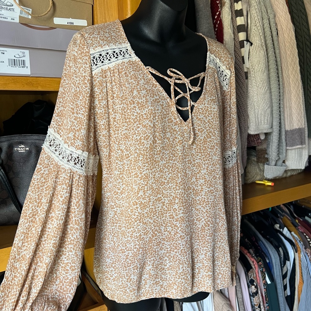 PROMESA Lace-Up Blouse with Crochet Trim Detailing